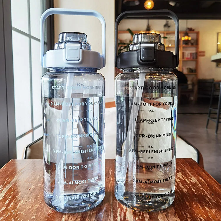 2L Motivational Water Bottle with Straw and Time Markers