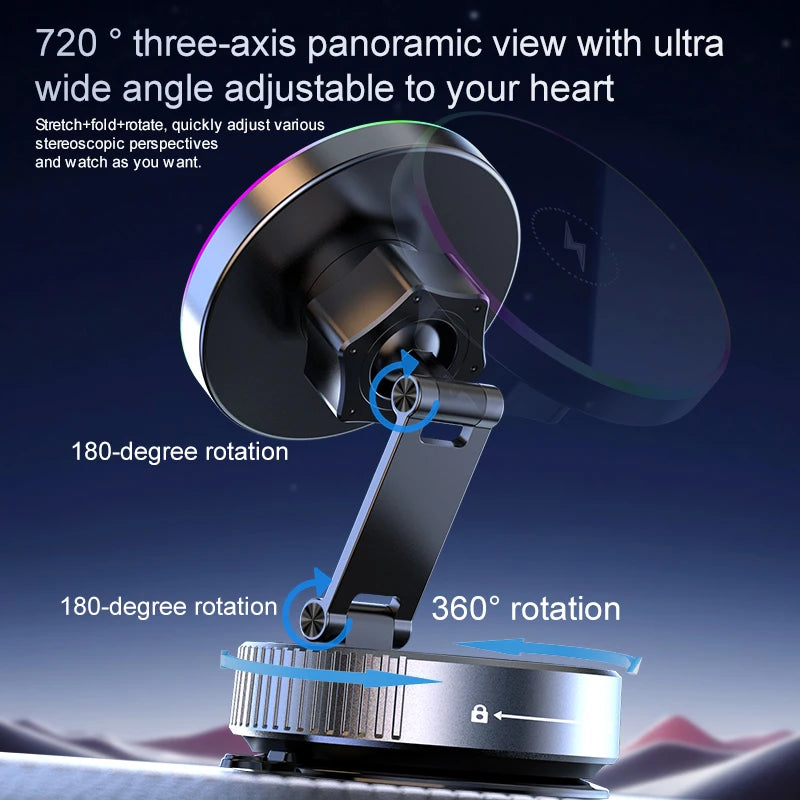 15W RGB Wireless Car Charger – Suction Cup Windshield & Dashboard Mount