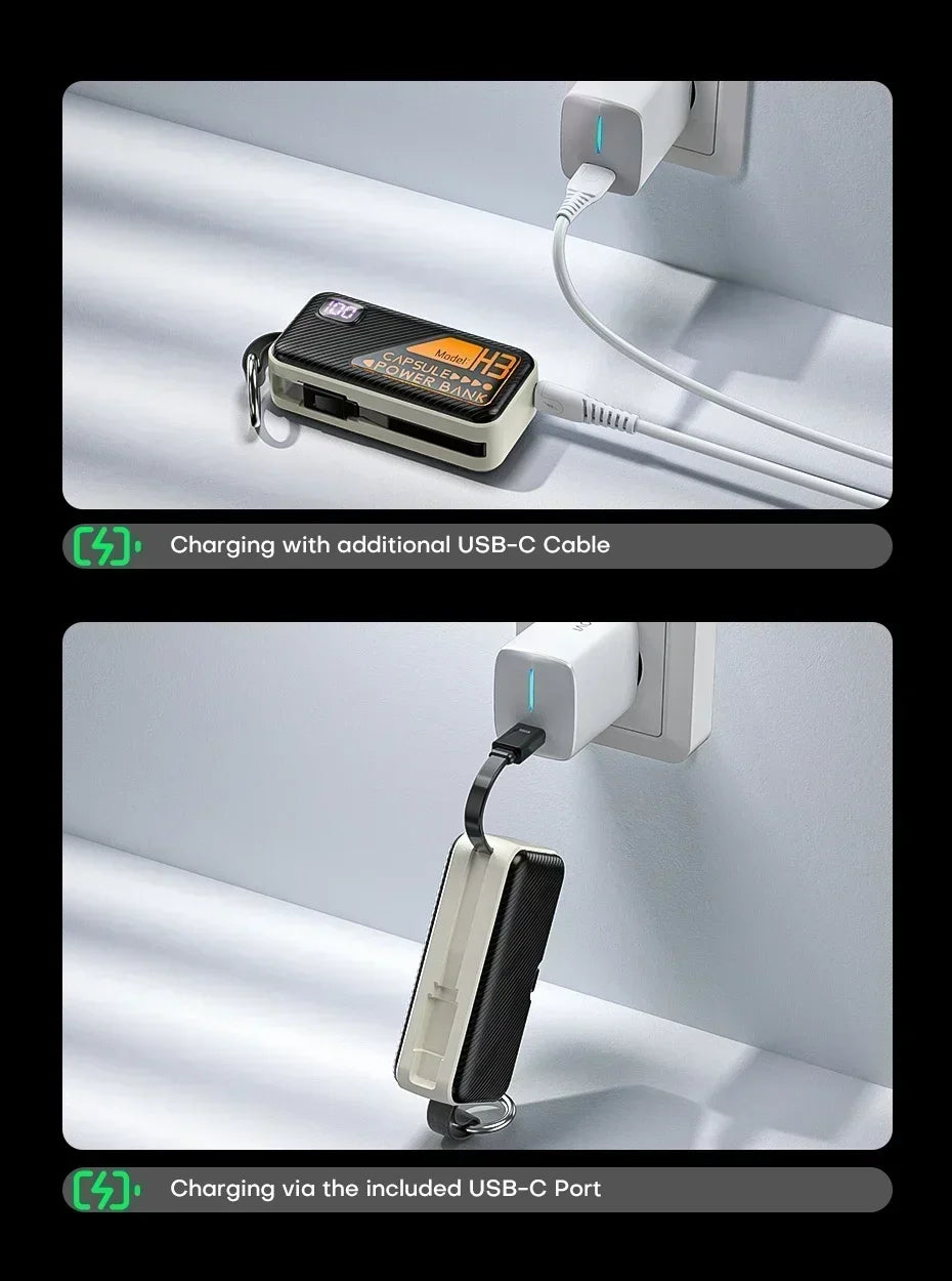 Mini Portable Power Bank 5000mAh – PD20W Fast Charge with Built-in Cable