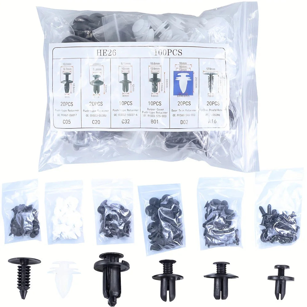 Mixed Automotive Push-Type Fastener Clip Kit