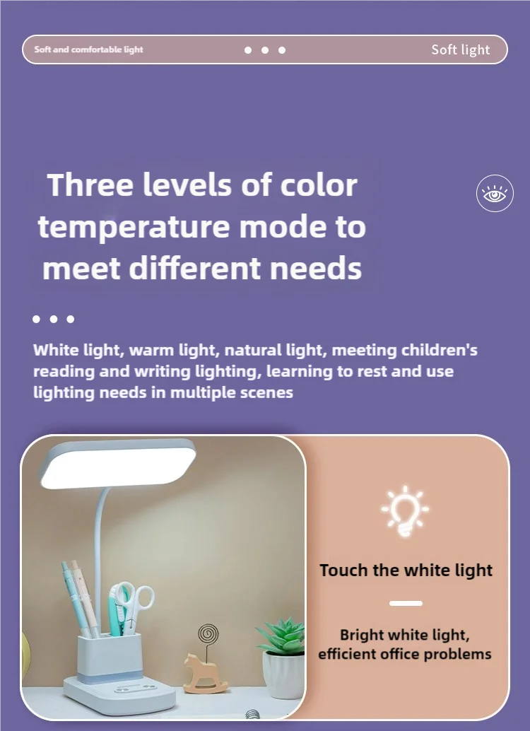 LED Desk Lamp with Night Light – USB Charging, 3 Color Temps, Dimmable