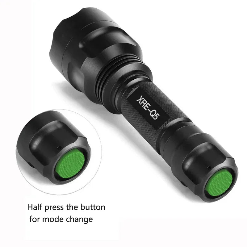 Tactical Hunting Flashlight Set – Green, Red & White LED, USB Rechargeable