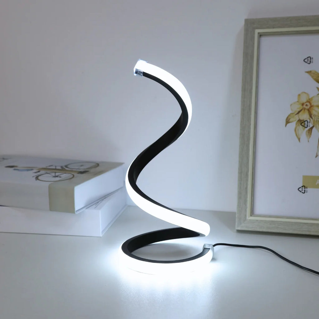 Modern LED Spiral Desk Lamp – 3 Color Dimming, USB, Bedroom & Study Decor