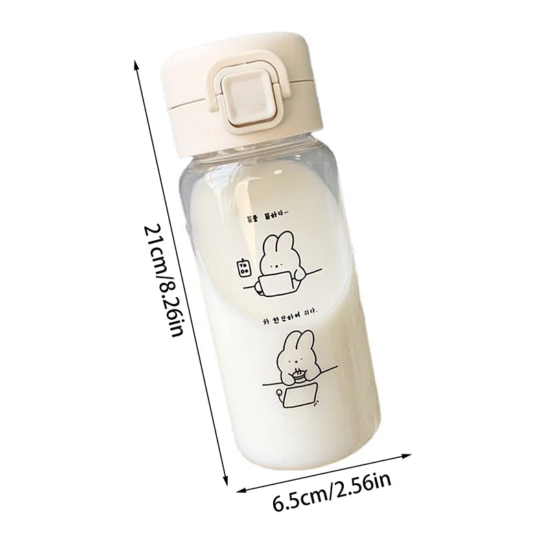 Cartoon Water Bottle With Straw Cute Plastic Drinking Bottle Portable Leak-proof Drinkware For Drinking Milk Coffee Tea