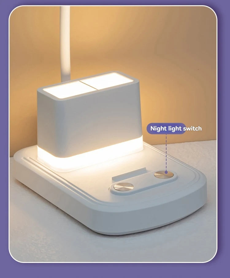 LED Desk Lamp with Night Light – USB Charging, 3 Color Temps, Dimmable