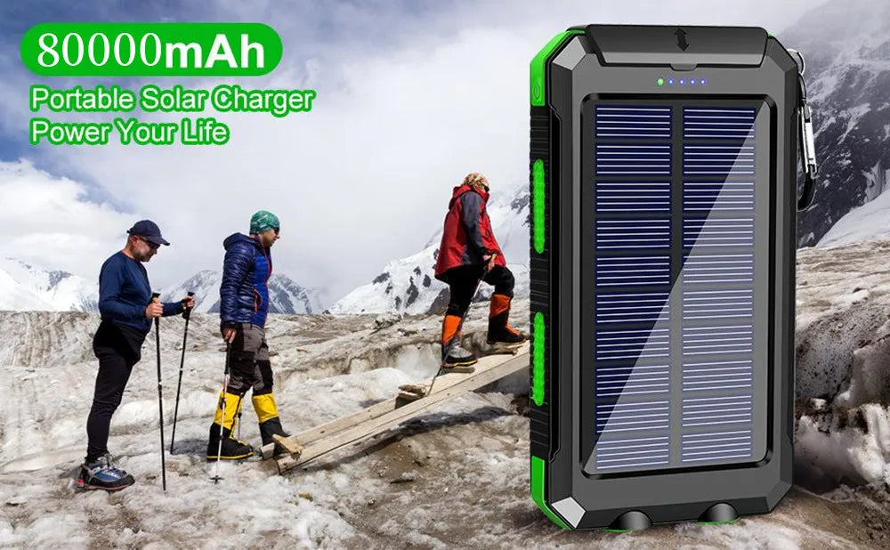 Solar Power Bank 80000mAh – Portable External Battery with LED Light