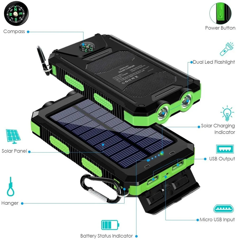 Solar Power Bank 80000mAh – Portable External Battery with LED Light