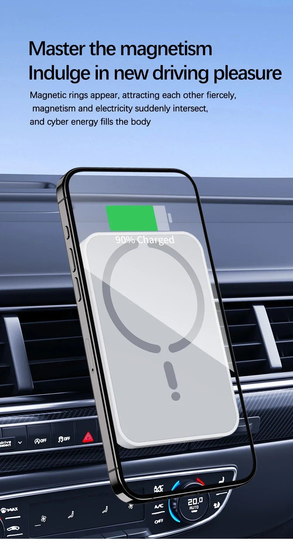 Magnetic Wireless Car Charger Mount – MagSafe Compatible, Air Vent Clip