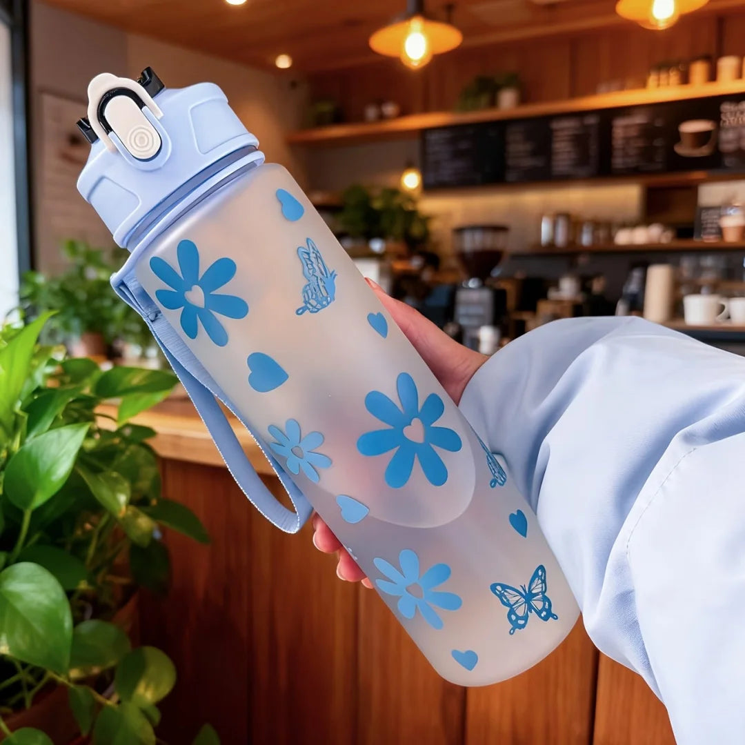 750ml Floral Water Bottle with Carry Strap
