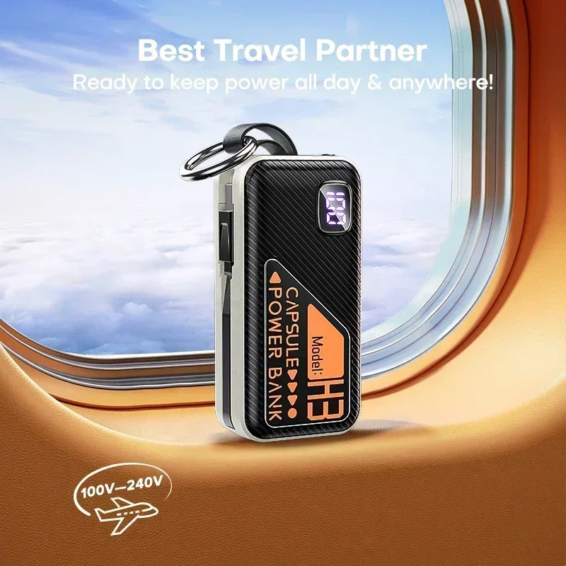 Mini Portable Power Bank 5000mAh – PD20W Fast Charge with Built-in Cable