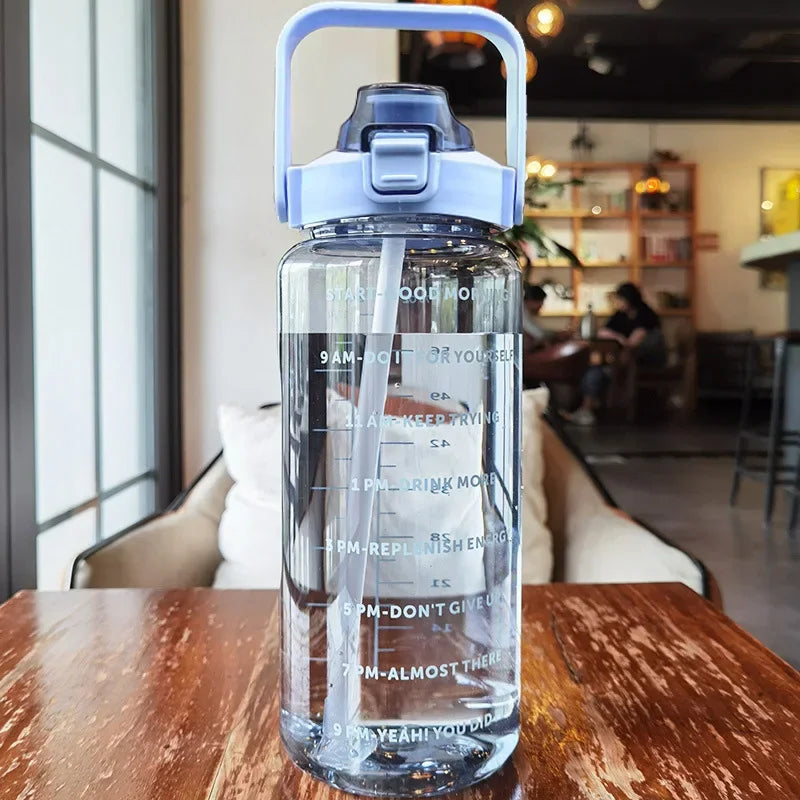2L Motivational Water Bottle with Straw and Time Markers