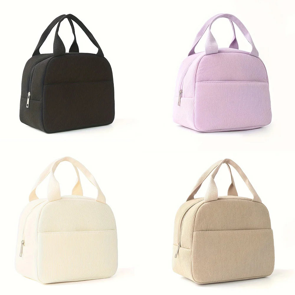 Corduroy Lunch Bag for Women Men Cute Lunch Bag Insulated Lunch Box with Reusable Lunchbag for Work, Picnic, Beach or Travel