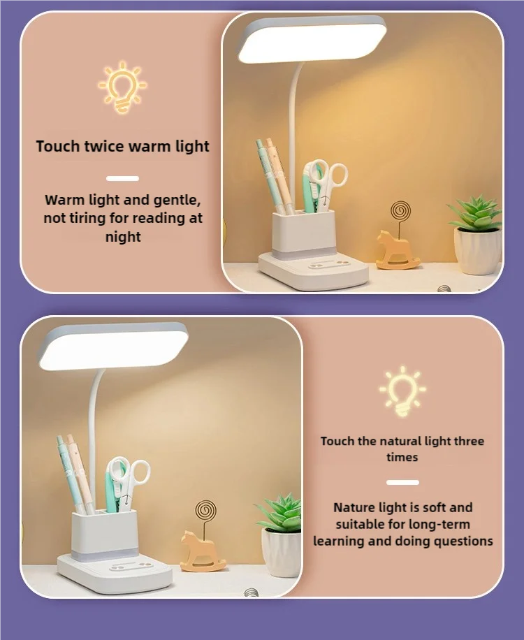 LED Desk Lamp with Night Light – USB Charging, 3 Color Temps, Dimmable