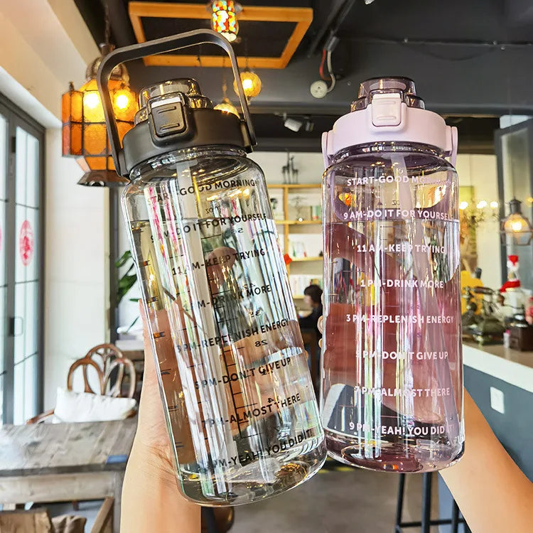 2L Motivational Water Bottle with Straw and Time Markers