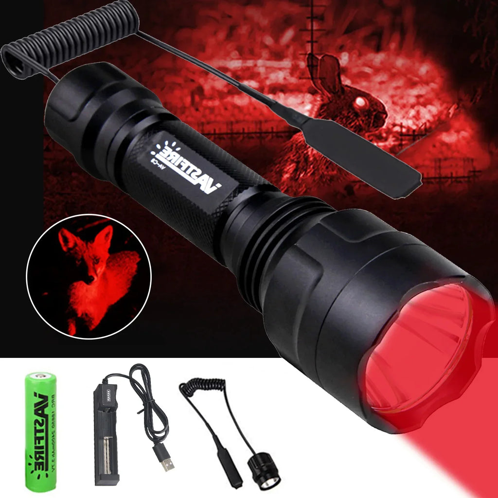 Tactical Hunting Flashlight Set – Green, Red & White LED, USB Rechargeable