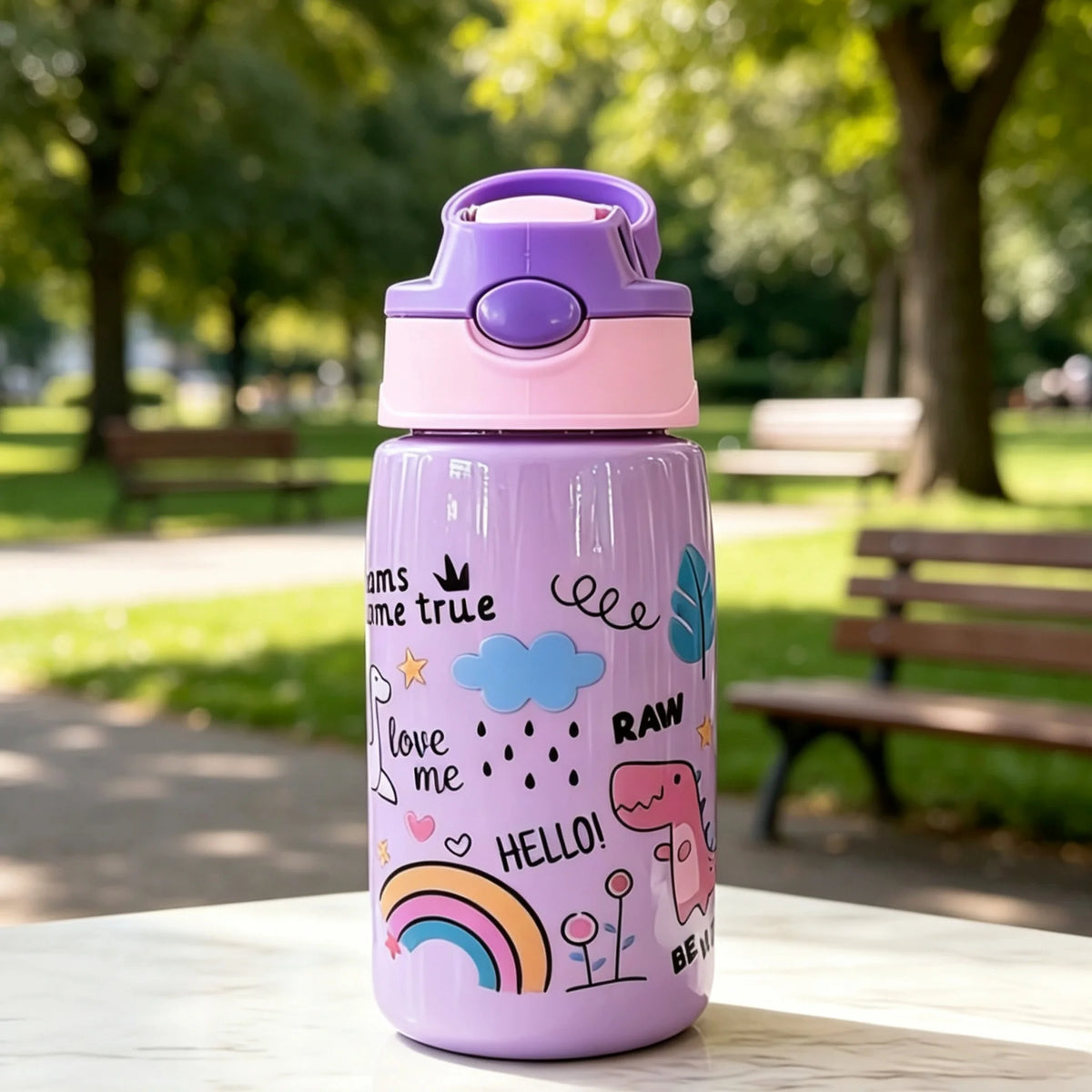 480ml Kids Water Bottle with Straw and Handle