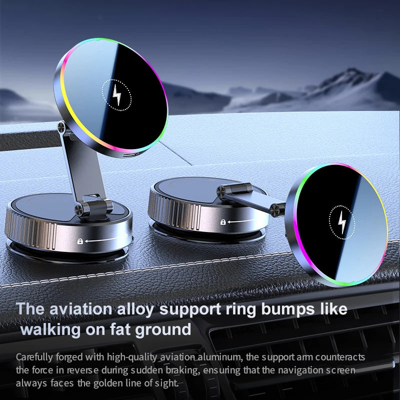 15W RGB Wireless Car Charger – Suction Cup Windshield & Dashboard Mount