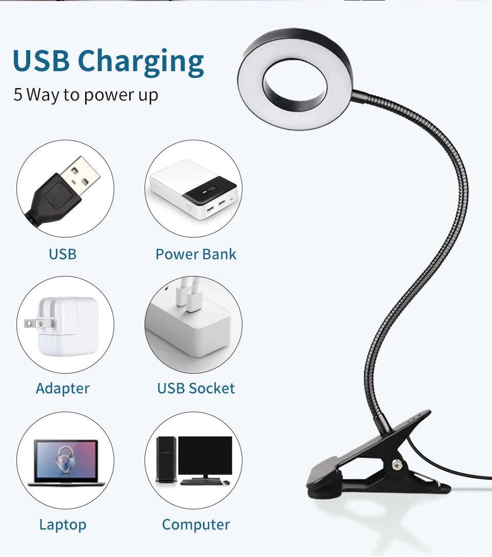 Clip-On LED Desk Lamp – Gooseneck, Memory Function, 3 Modes, Eye Protection