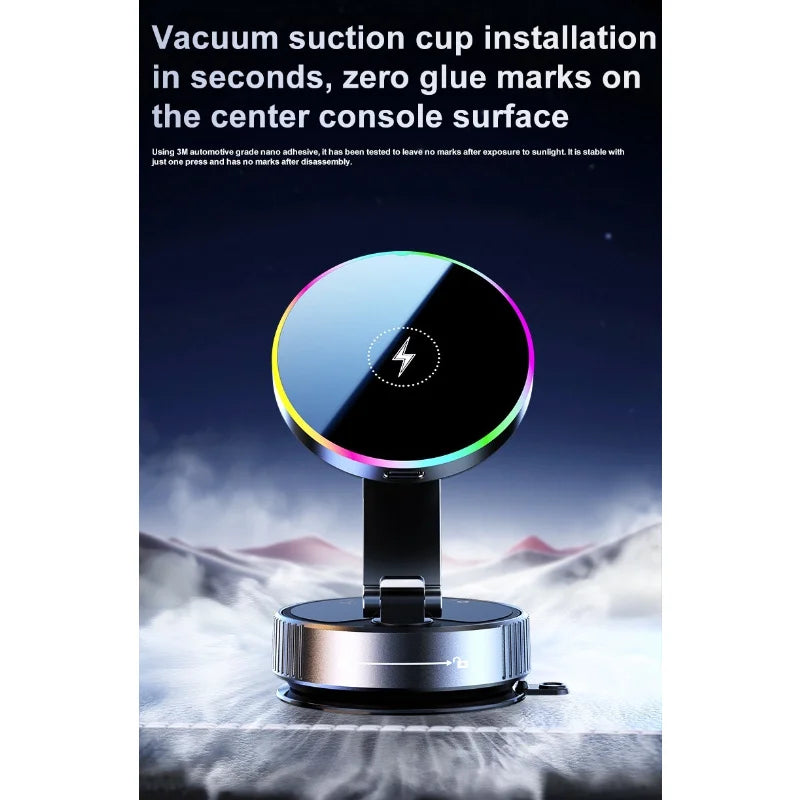 15W RGB Wireless Car Charger – Suction Cup Windshield & Dashboard Mount