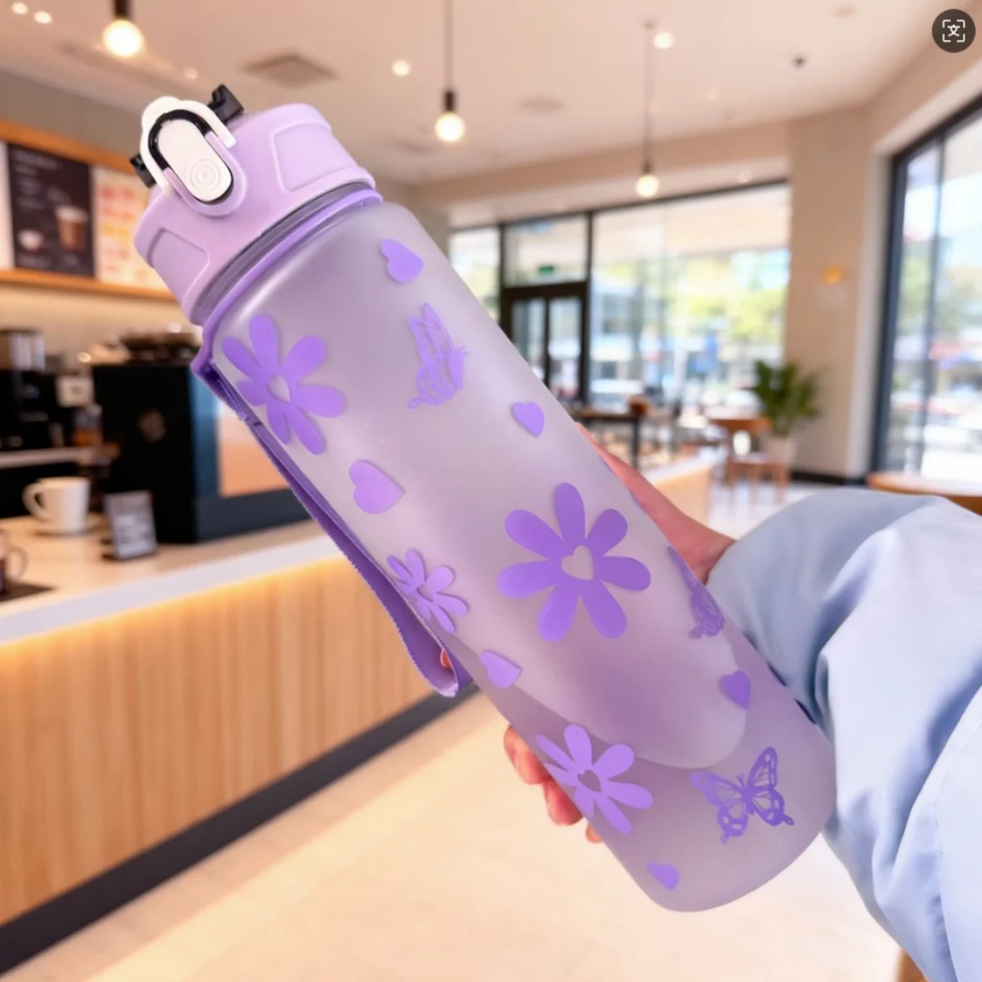 750ml Floral Water Bottle with Carry Strap