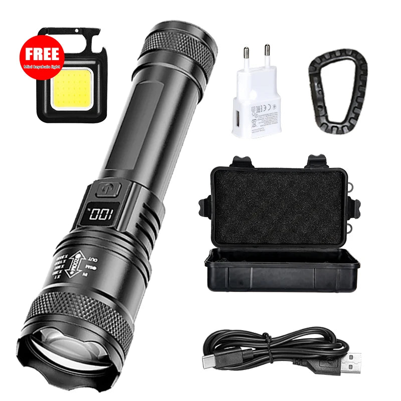 2000LM USB-C Rechargeable LED Flashlight – Zoomable Long Range Tactical Torch