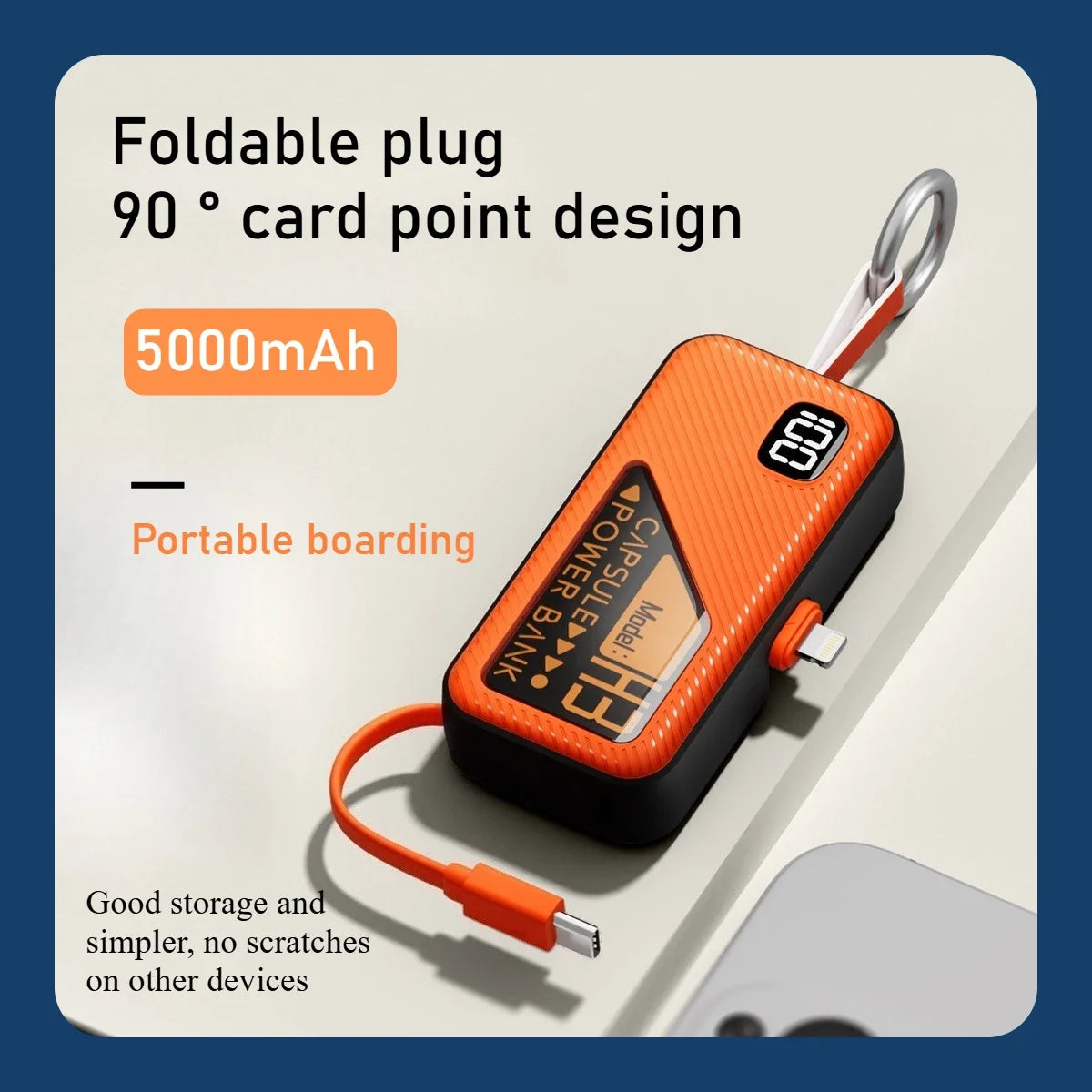 Mini Portable Power Bank 5000mAh – PD20W Fast Charge with Built-in Cable