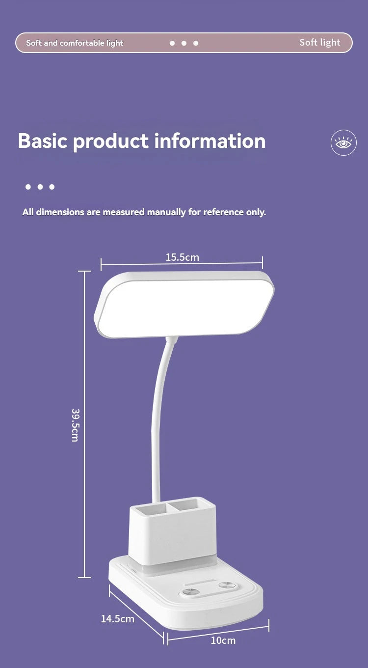 LED Desk Lamp with Night Light – USB Charging, 3 Color Temps, Dimmable