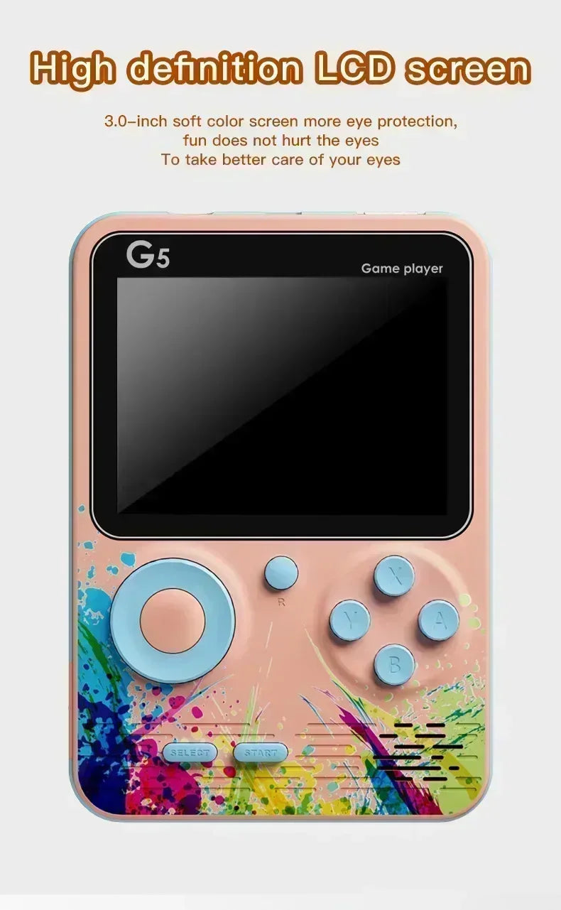 Retro G5 Handheld Game Console – 500 Classic Games, 3" Screen, Macaron Colors