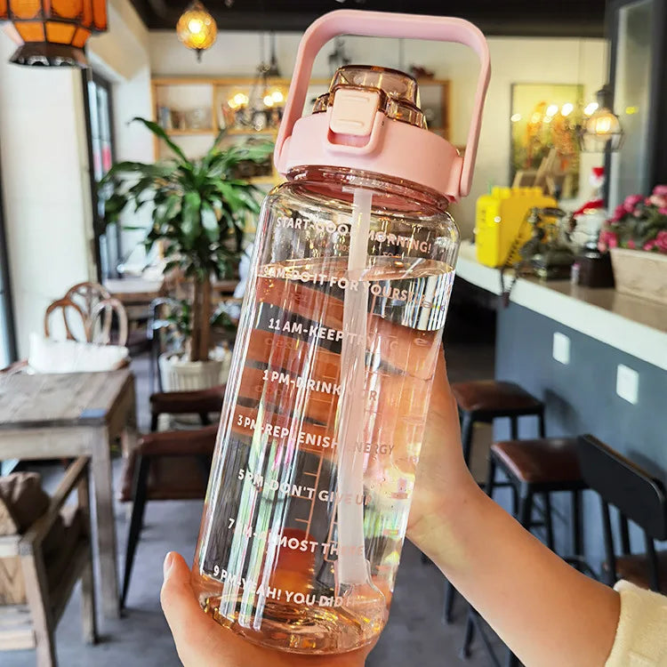 2L Motivational Water Bottle with Straw and Time Markers