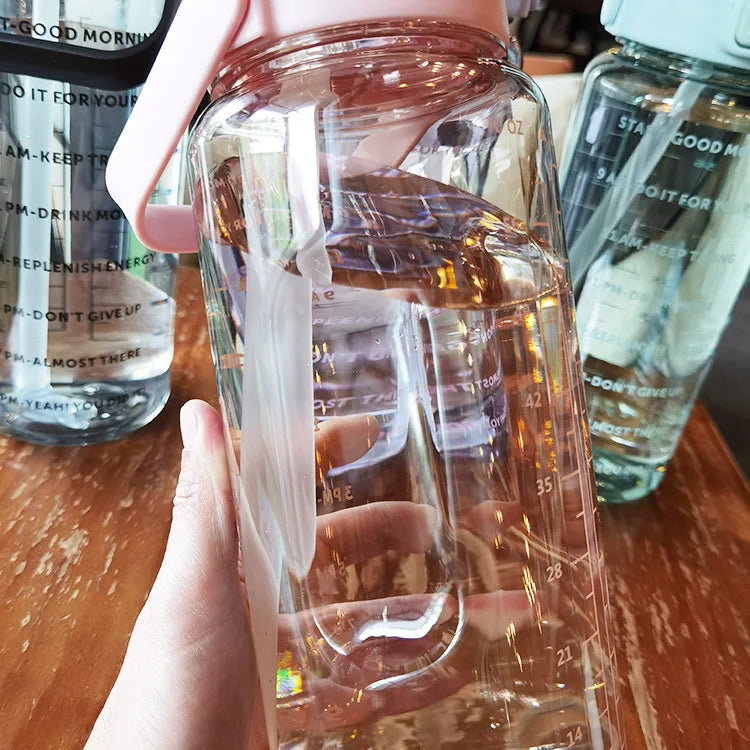 2L Motivational Water Bottle with Straw and Time Markers