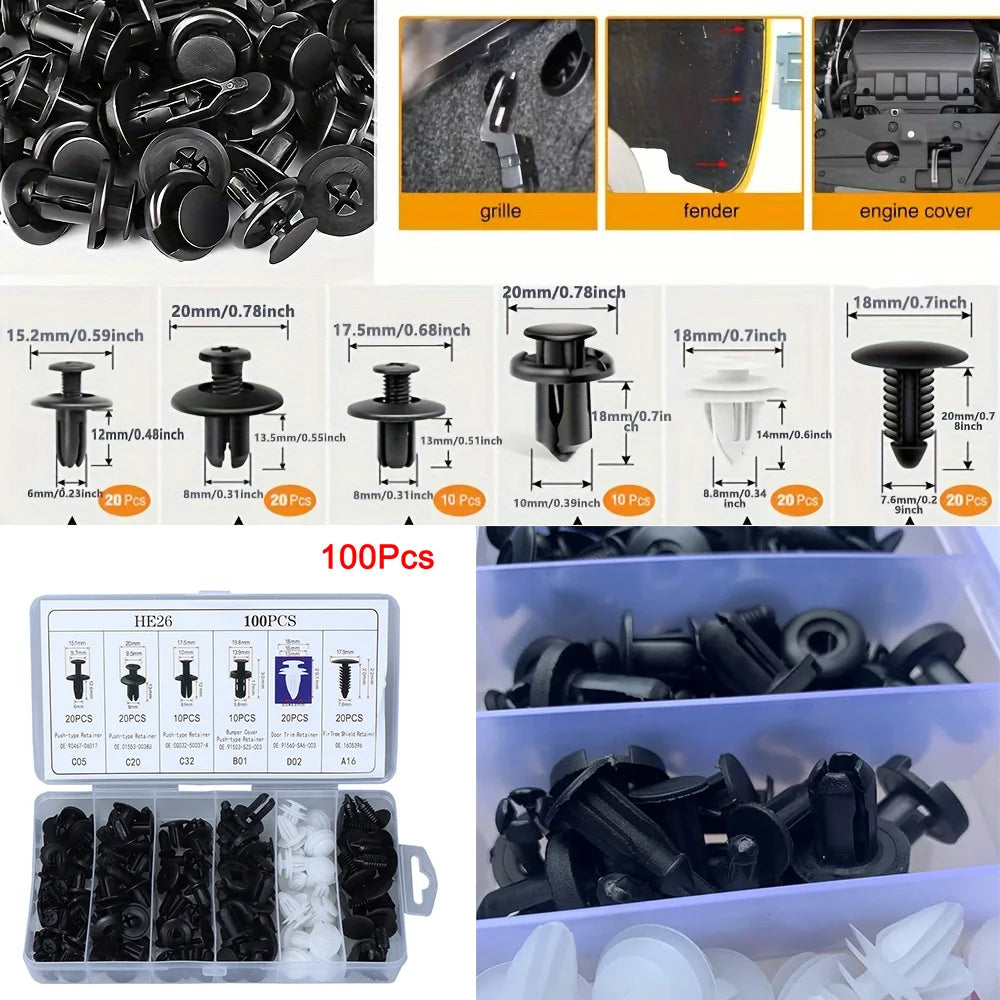 Mixed Automotive Push-Type Fastener Clip Kit