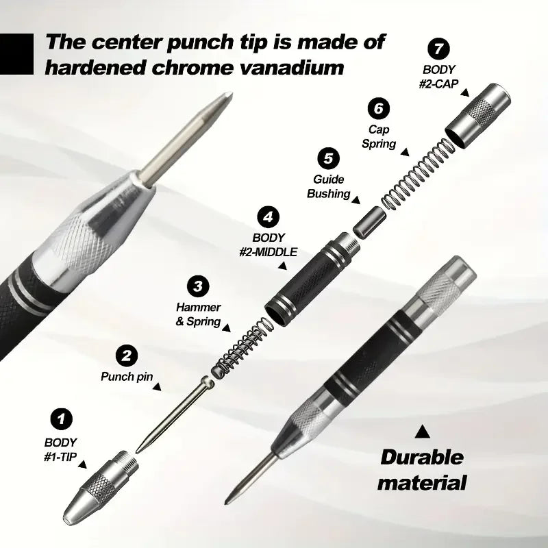 Automatic Spring-Loaded Center Punch for Wood and Metal