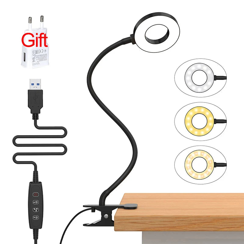 Clip-On LED Desk Lamp – Gooseneck, Memory Function, 3 Modes, Eye Protection