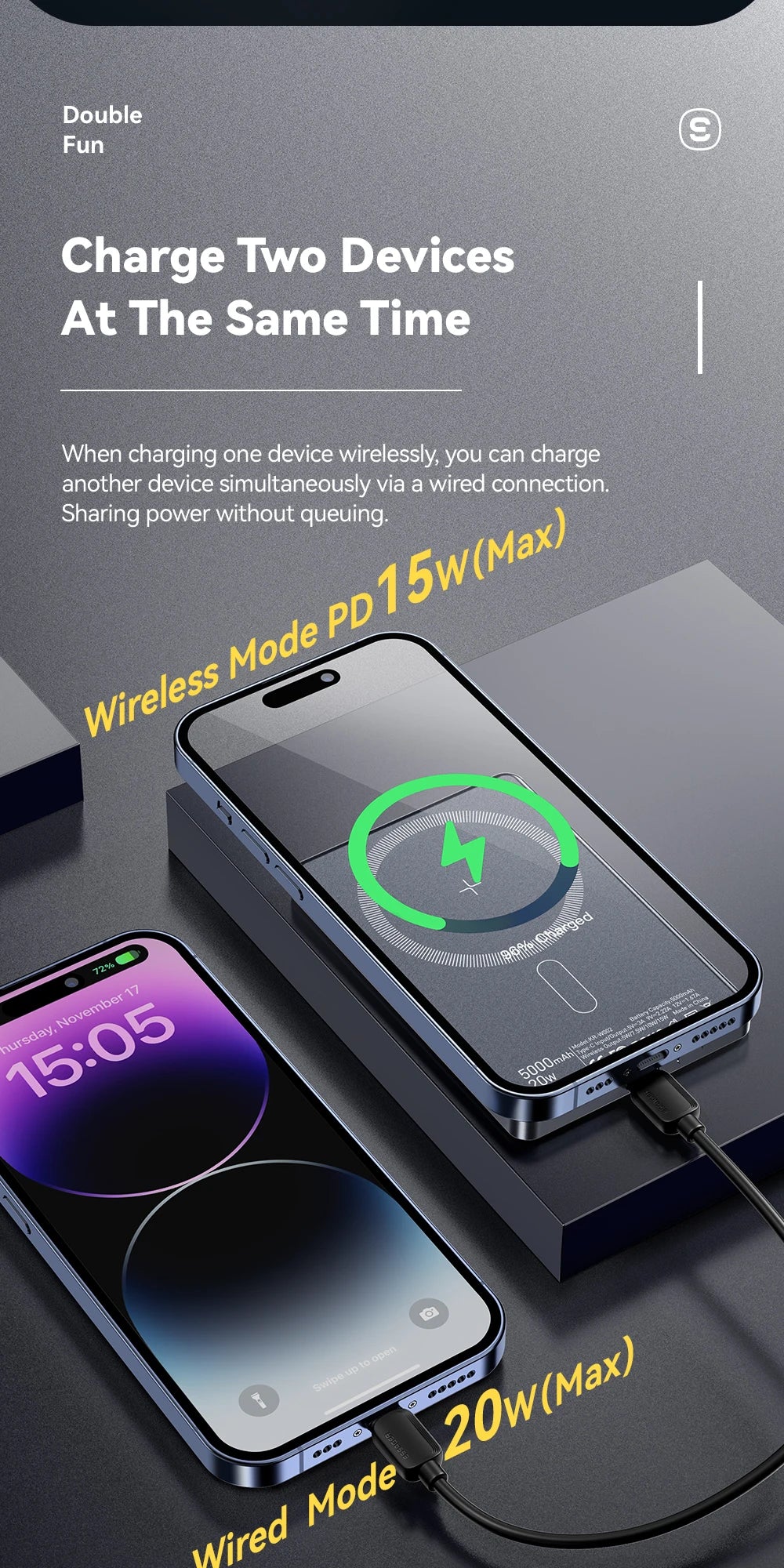 Essager Thin Wireless Power Bank Magnetic 20W 5000mAh Portable Fast Charging External Battery for Magsafe For iPhone 17 16 15 14