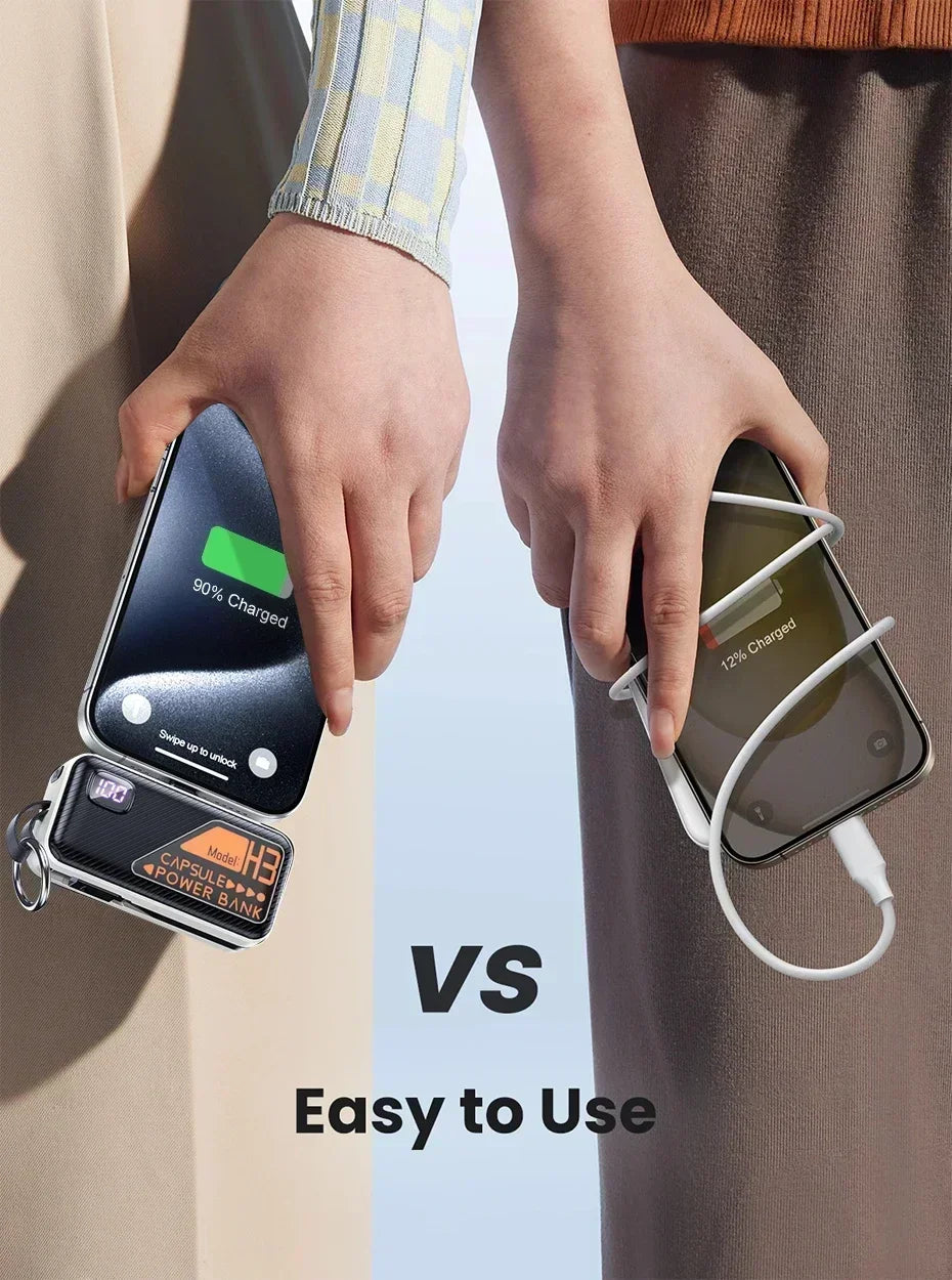 Mini Portable Power Bank 5000mAh – PD20W Fast Charge with Built-in Cable
