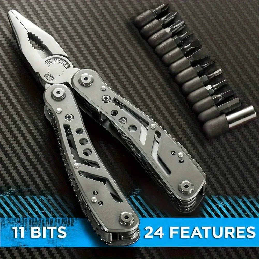 24-in-1 Multitool – Pliers, Knife & 11 Bits for Camping, Backpacking & Survival