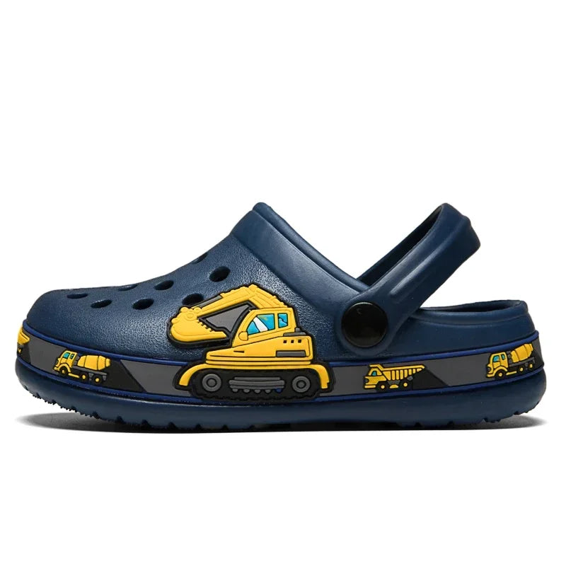 Children Shoes Baby Boys Slippers Cartoon Excavator Print Clogs Summer Breathable Soft Indoor Sports Boy Slippers