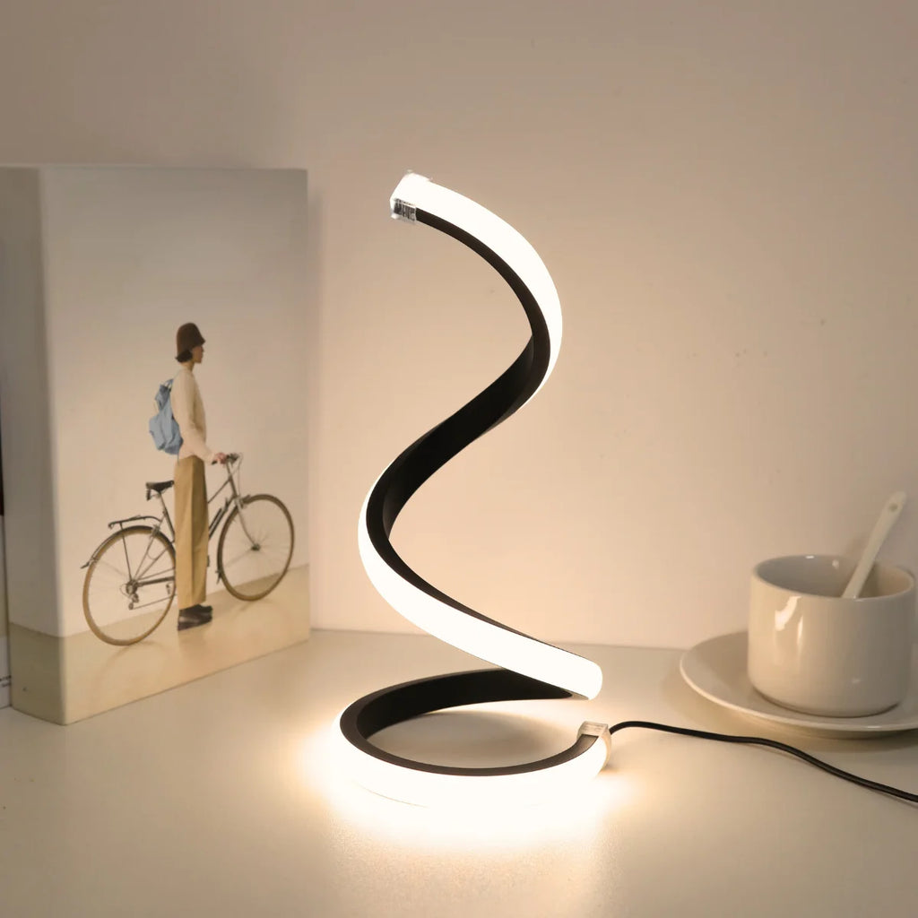 Modern LED Spiral Desk Lamp – 3 Color Dimming, USB, Bedroom & Study Decor