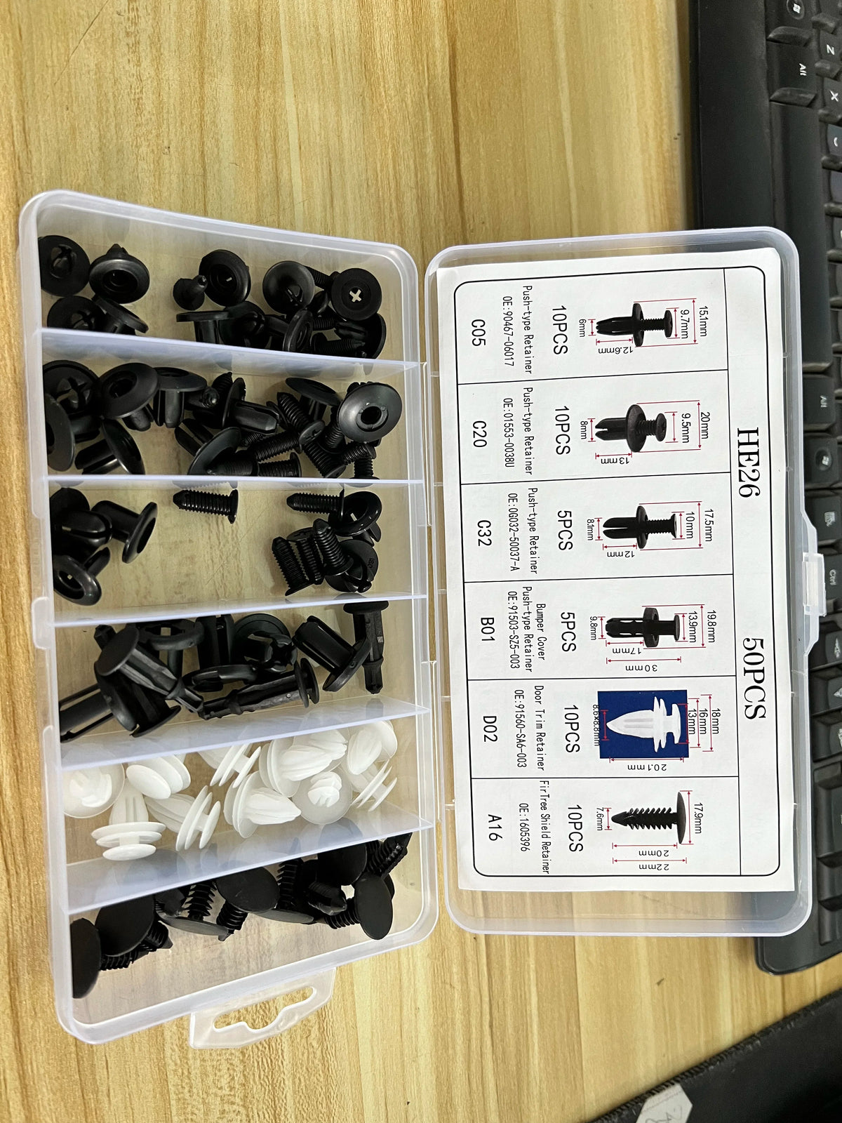 Mixed Automotive Push-Type Fastener Clip Kit