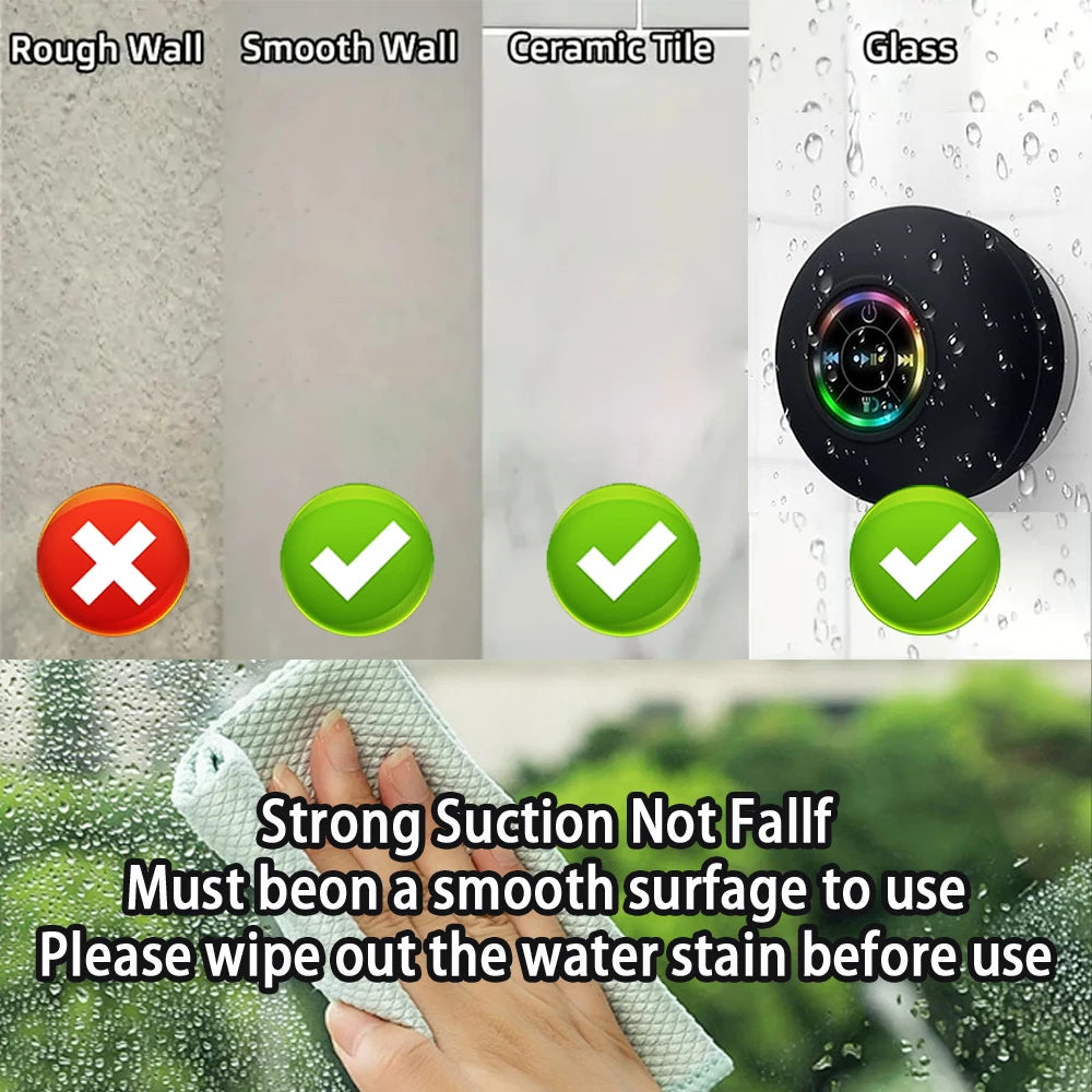 Portable Wireless Bluetooth Speaker – LED Lights & Suction Cup Mount