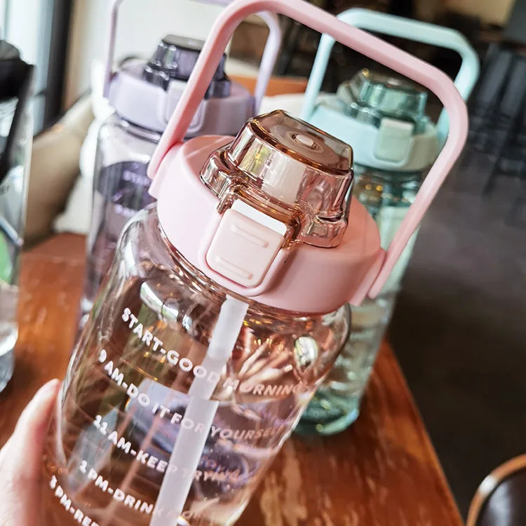 2L Motivational Water Bottle with Straw and Time Markers