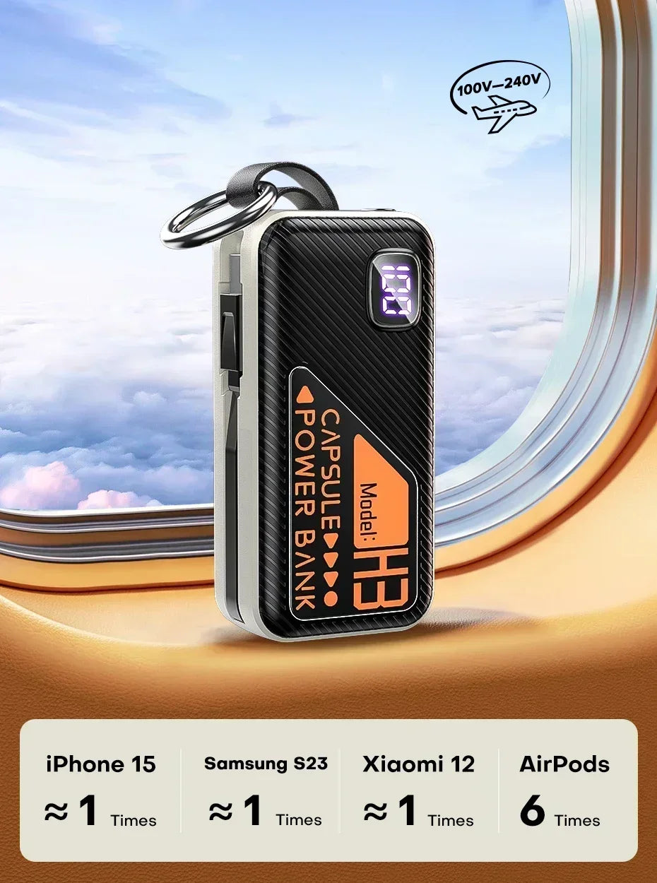 Mini Portable Power Bank 5000mAh – PD20W Fast Charge with Built-in Cable