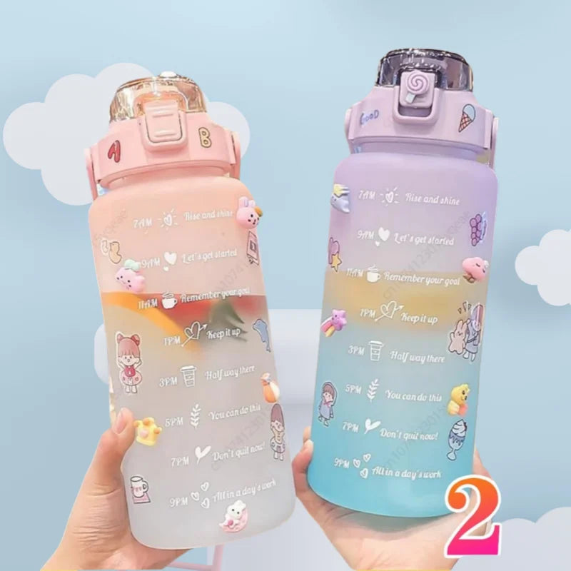 2 Liter Water Bottle Stay Hydrated Motivated Leak proof Plastic Sport Bottle Reminder Times Sports Outdoor Fitness Office Indoor
