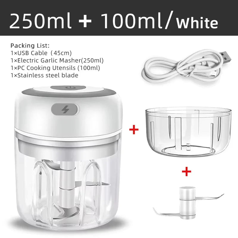 250ml USB Rechargeable Compact Electric Mini Food Processor Portable Grinder For Garlic Onion Vegetables Spices Baby Food Househ